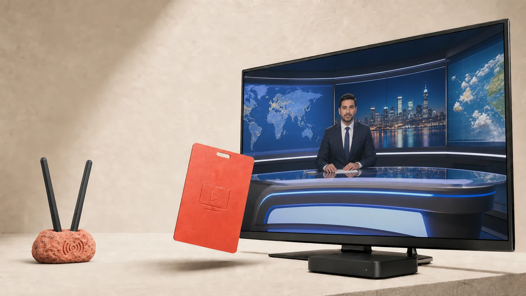 International news playing on a television